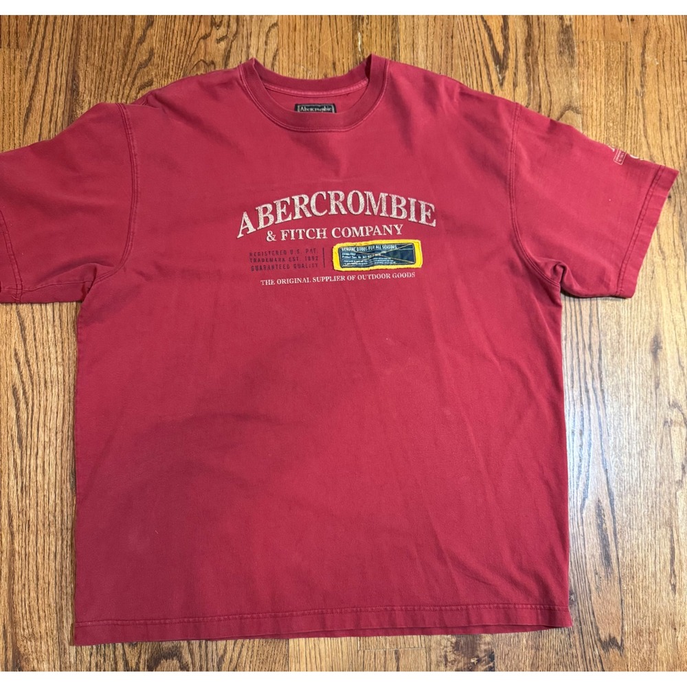Abercrombie & Fitch Mens XL Red Graphic T-Shirt Vintage‎ Style Outdoor Goods Tee